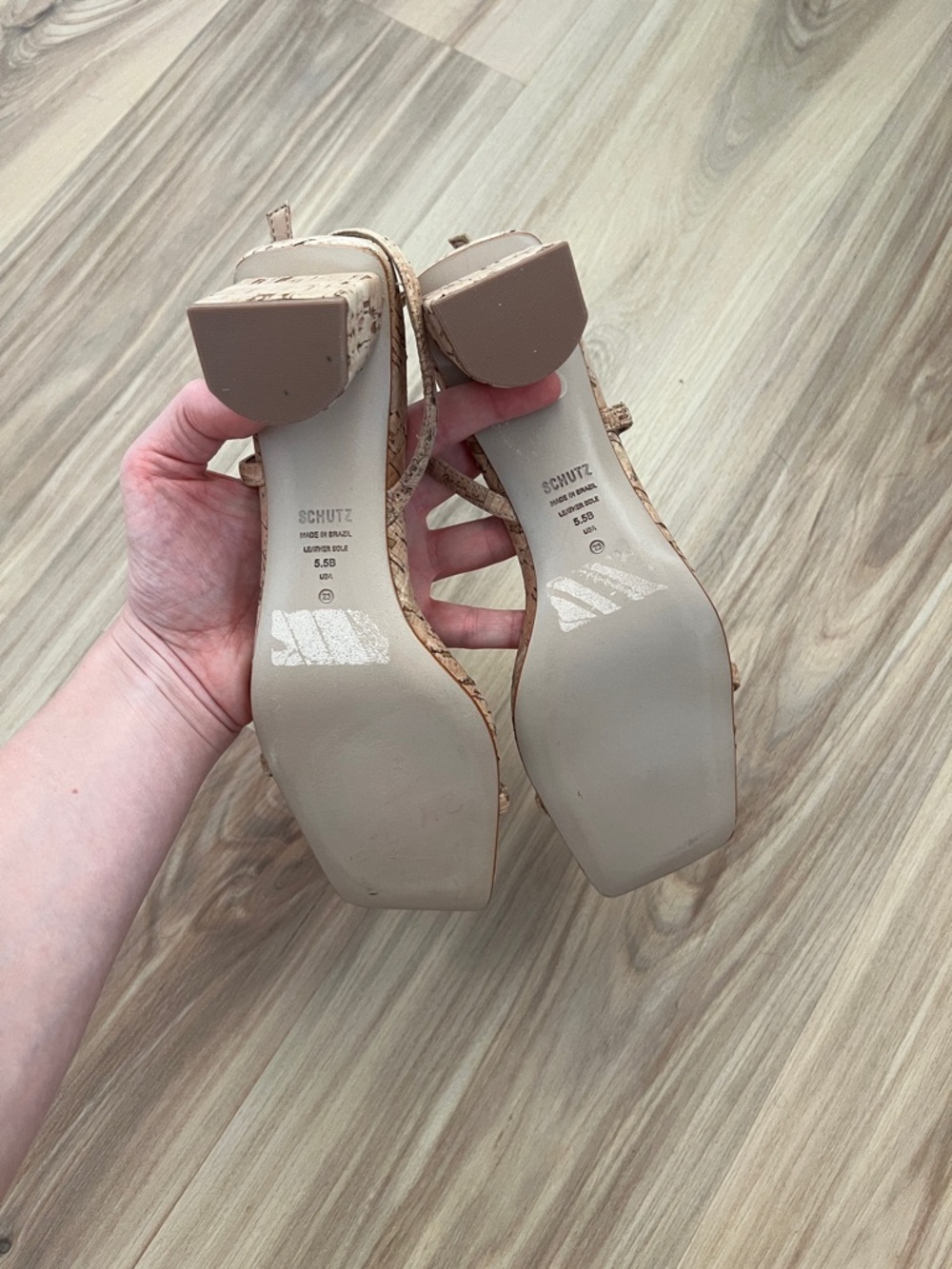 SCHUTZ Heloise Cork-Textured Tan Slingback Block Heel Sandals - Picture 6 of 6